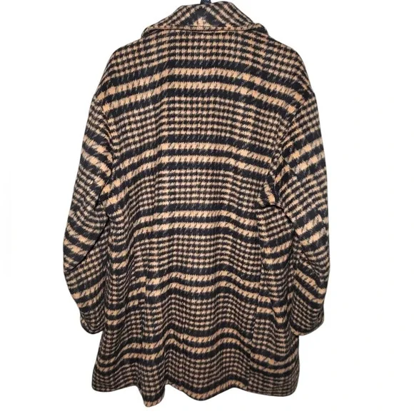 Avec Les Filles Oversized Plaid Houndstooth Wool Blend Peacoat